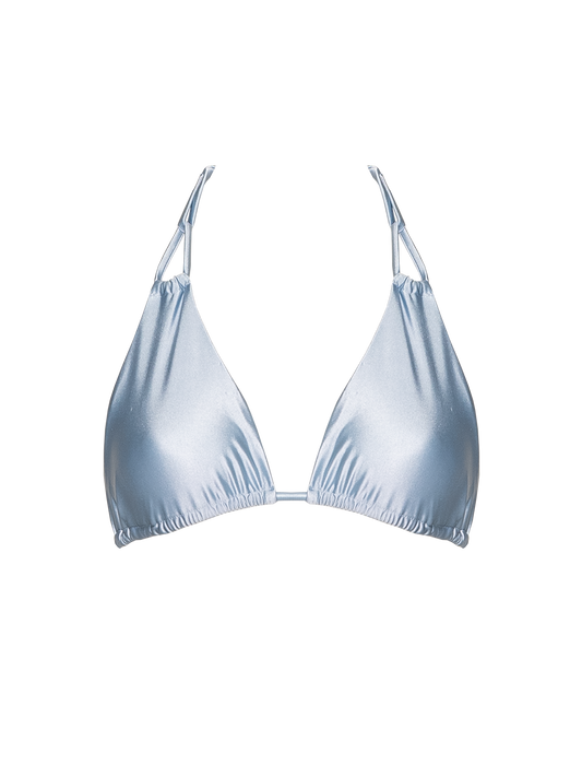 Second Skin | Satiny ~ Triangle Bikini Top with Hoops - Gentle Blue