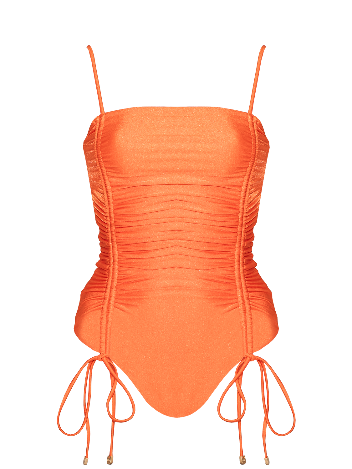 Second Skin | Shimmer ~ Ribbon-tie Ruched One-piece Swimsuit - Tiger Orange