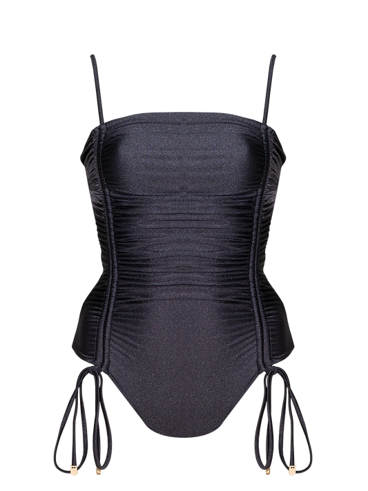 Second Skin | Shimmer ~ Ribbon-tie Ruched One-piece Swimsuit - Midnight Blue