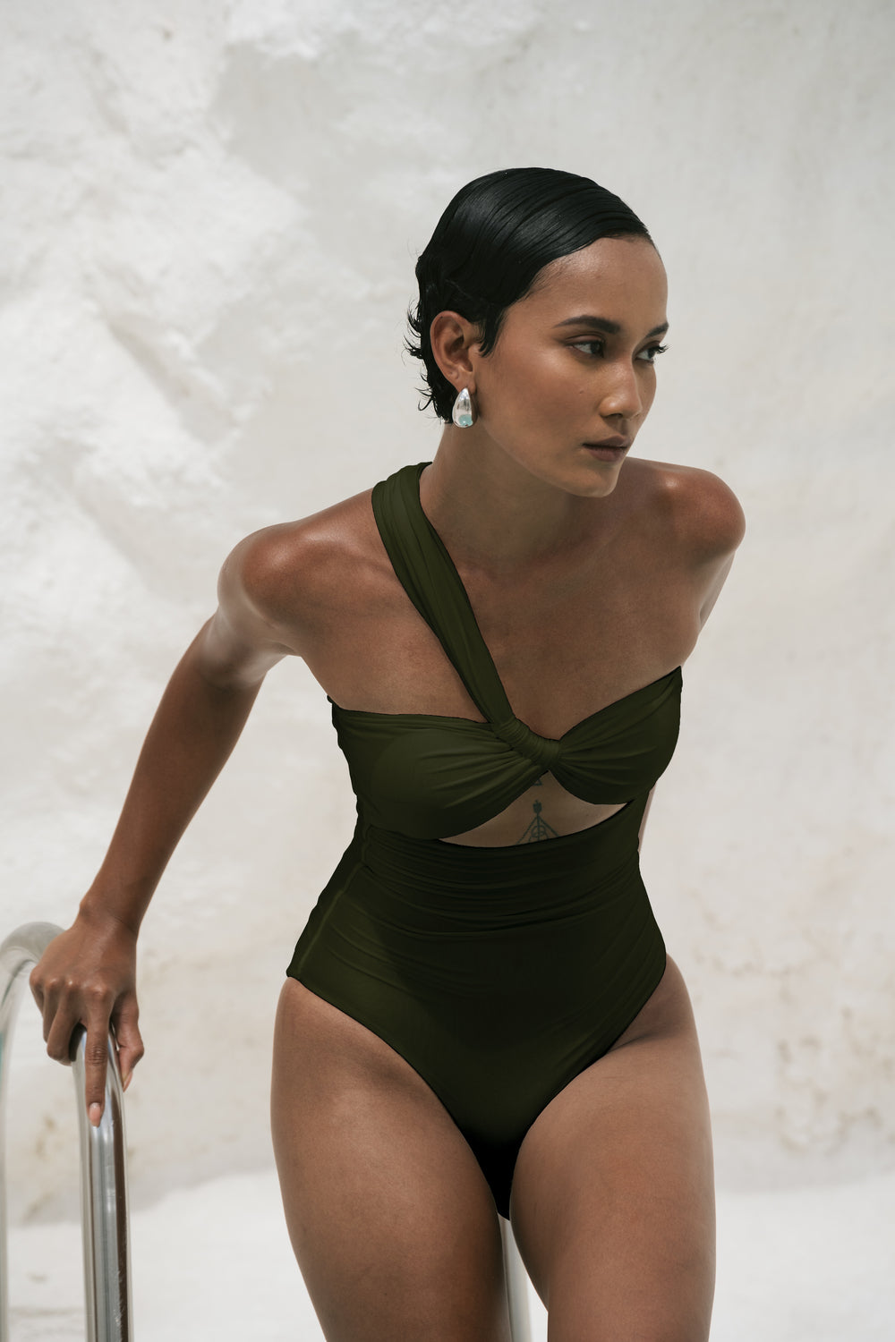 Second Skin | Shimmer ~ One Shoulder One-piece - Emerald Green