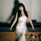 Chien x HAITELIER ~ Strapless Cut-off Maxi Dress - Pearl White