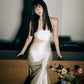 Chien x HAITELIER ~ Strapless Cut-off Maxi Dress - Pearl White