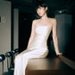 Chien x HAITELIER ~ Strapless Cut-off Maxi Dress - Pearl White