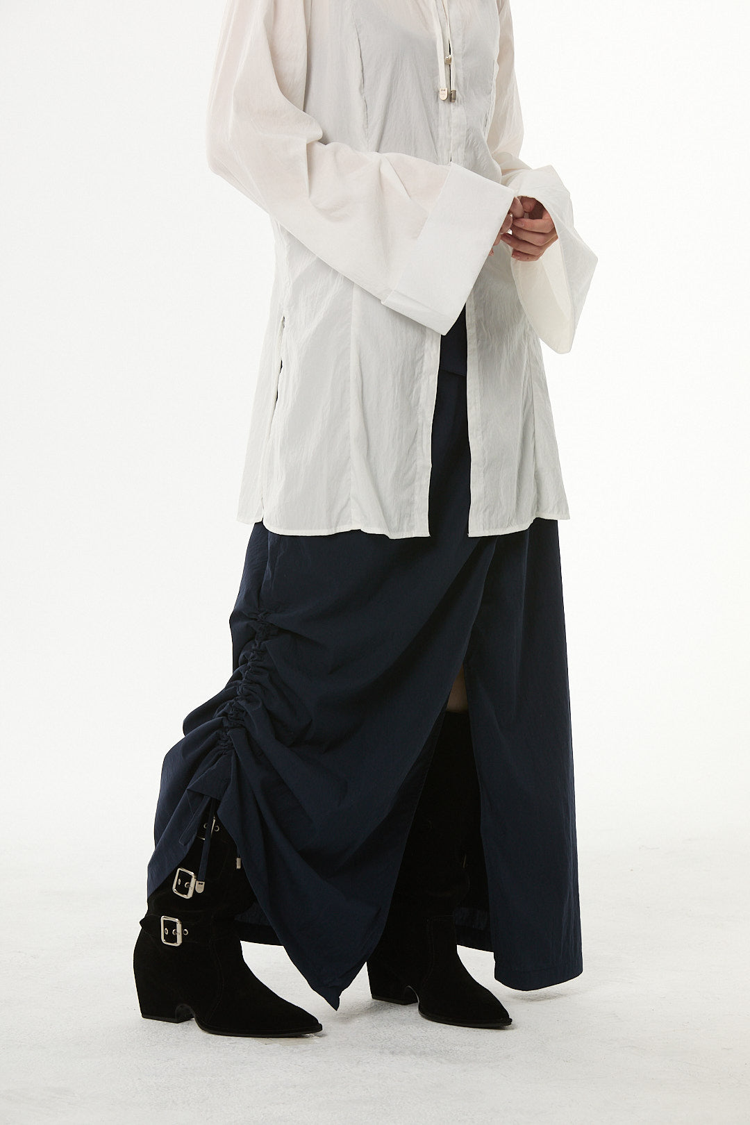 The Eco Edit ~ Two-way drawstring maxi skirt - Navy