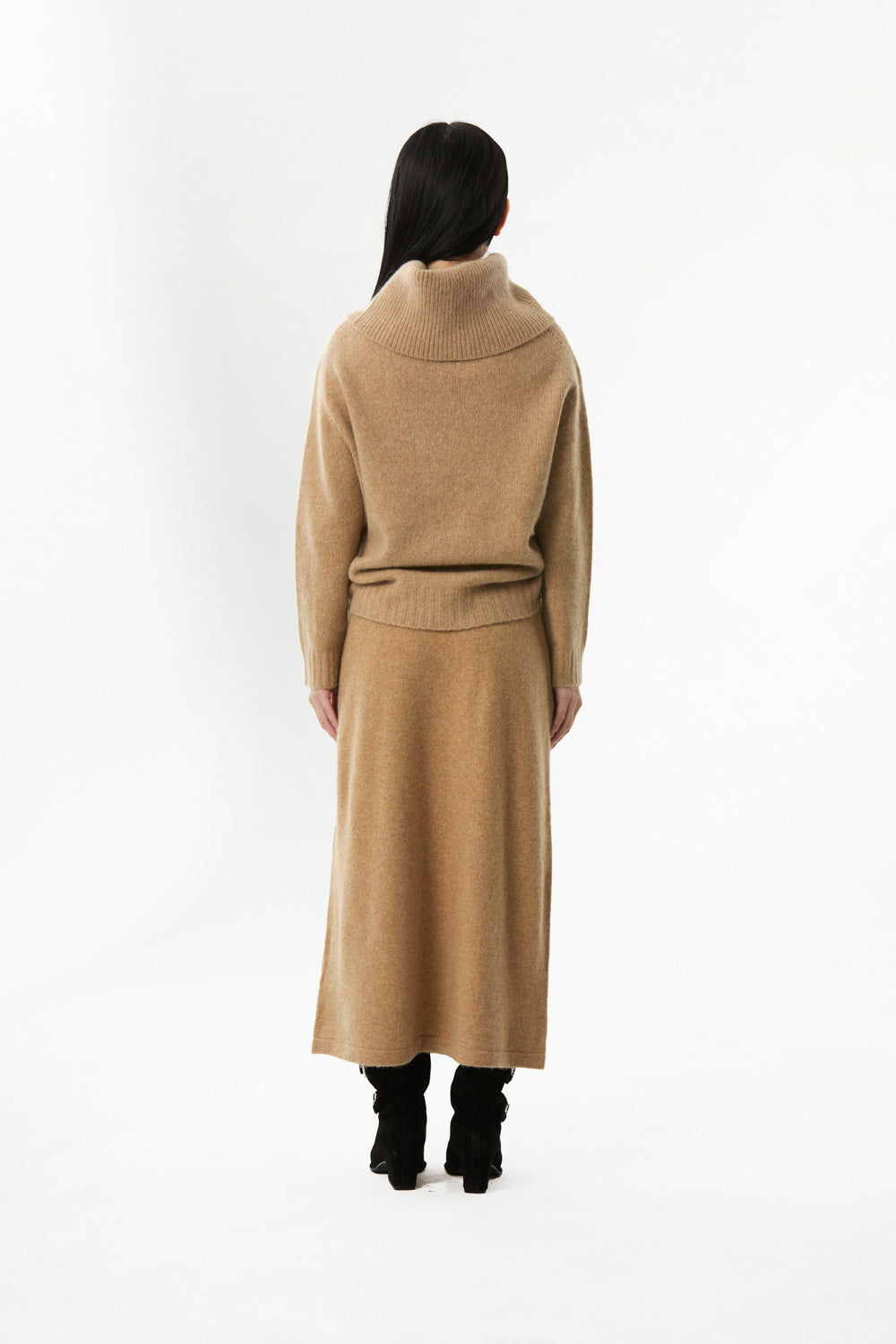 Second Skin ~ Yak Wool Knit Drawstring A-Line Skirt - Tan