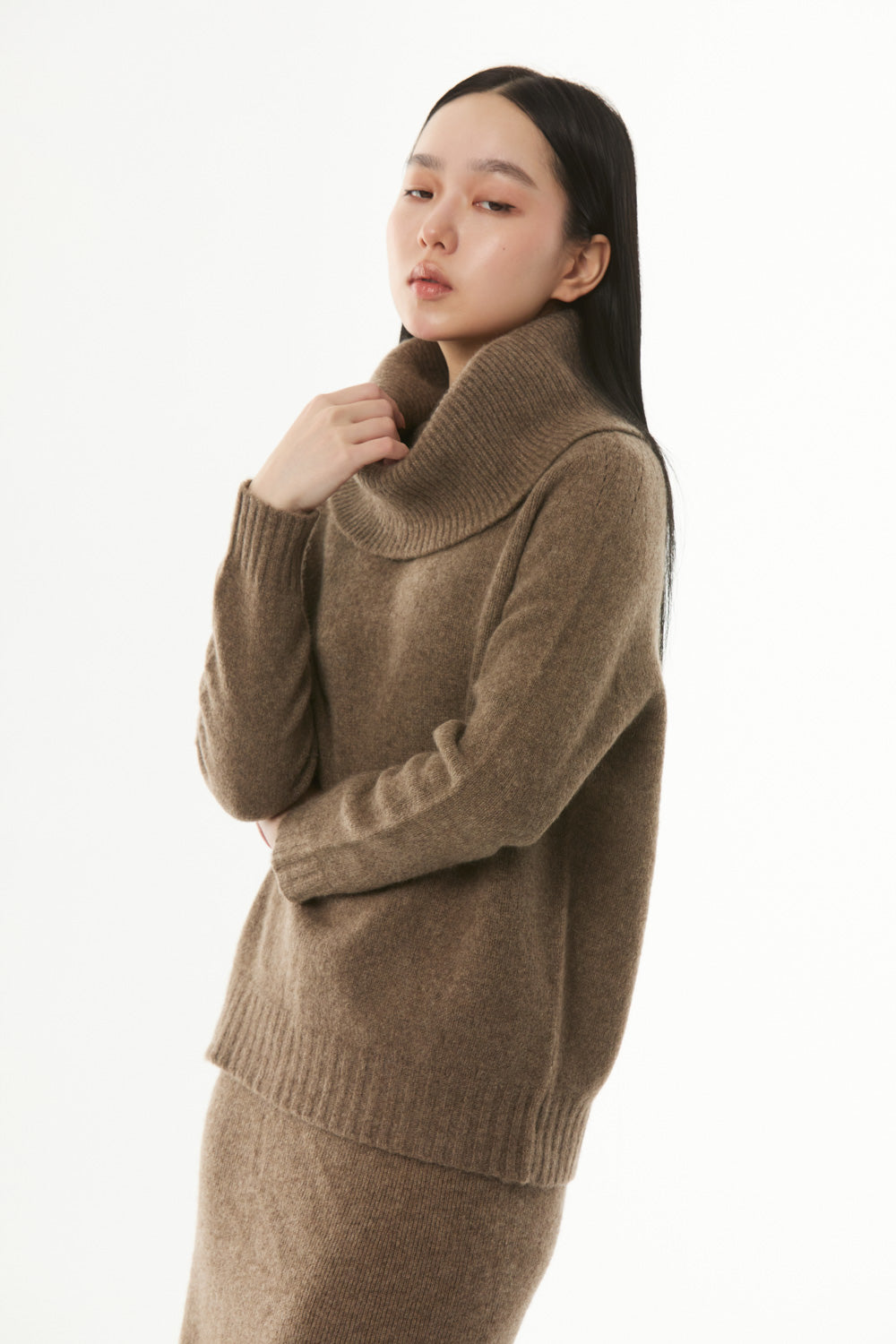 Second Skin ~ Yak Wool Knit Turtleneck Top - Grey