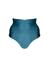 Second Skin | Shimmer ~ Super High-Waisted Ruched Bikini Bottom - Tourmaline Teal