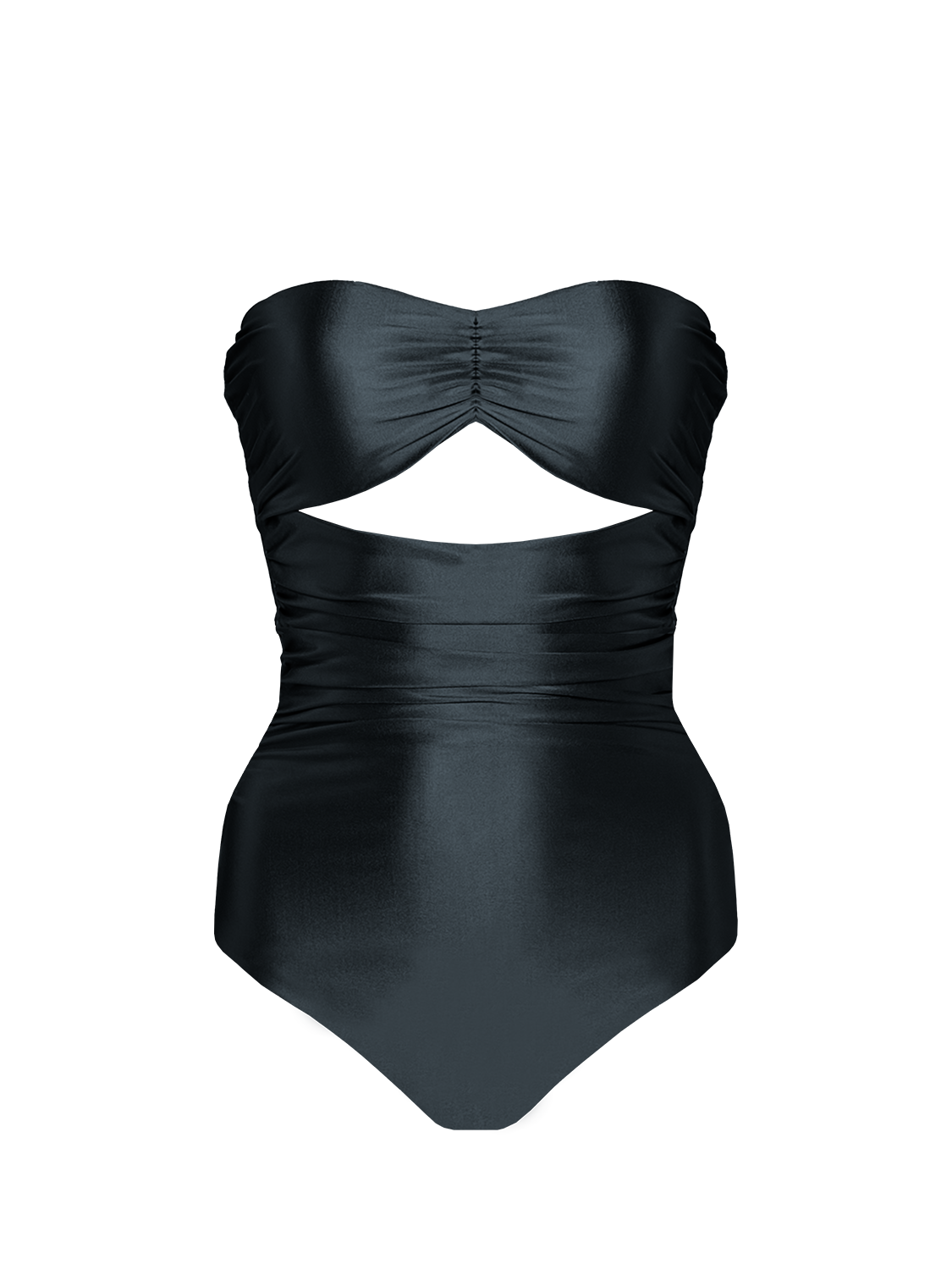 Second Skin | Satiny ~ Sweetheart Ruched One-piece - Onyx Black