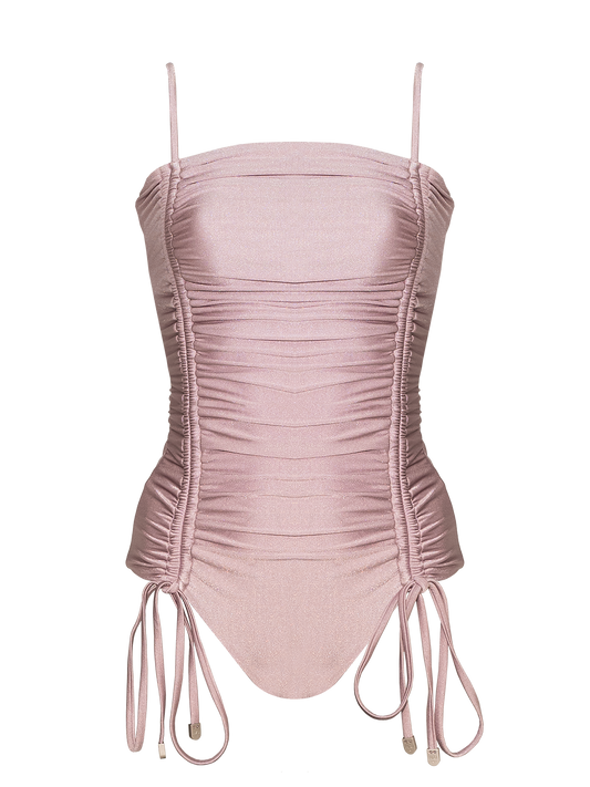 Second Skin | Shimmer ~ Ribbon-tie Ruched One-piece Swimsuit - Mist Purple