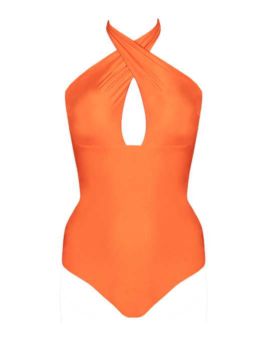 Peachi x HÁI ~ Criss Cross Halterneck One-piece Swimsuit - Tiger Orange