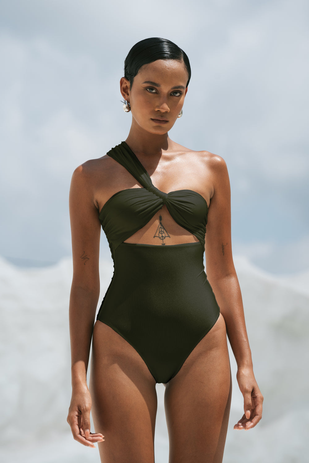 Second Skin | Shimmer ~ One Shoulder One-piece - Emerald Green