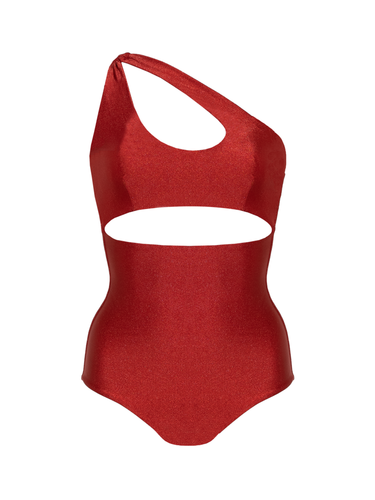 Second Skin | Shimmer ~ Asymmetric Cut-out One Piece -Garnet Red