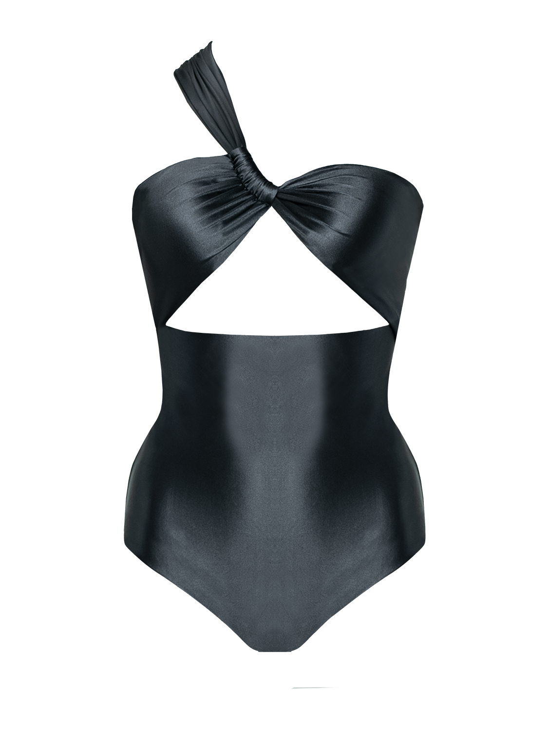 Second Skin | Satiny ~ One Shoulder One-piece - Onyx Black