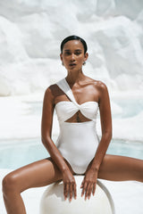 Second Skin | Shimmer ~ One Shoulder One-piece - Galactic White