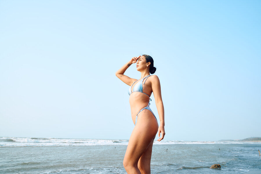 Second Skin | Satiny ~ Triangle Bikini Bottom with Hoops - Gentle Blue