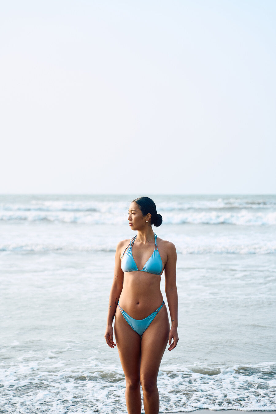 Second Skin | Satiny ~ Triangle Bikini Top with Hoops - Gentle Blue