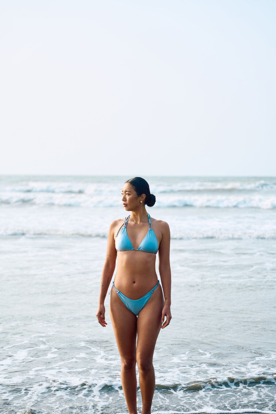 Second Skin | Satiny ~ Triangle Bikini Bottom with Hoops - Gentle Blue