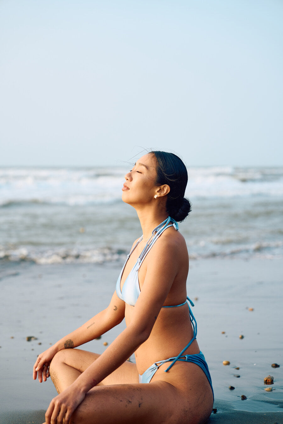 Second Skin | Satiny ~ Triangle Bikini Bottom with Hoops - Gentle Blue