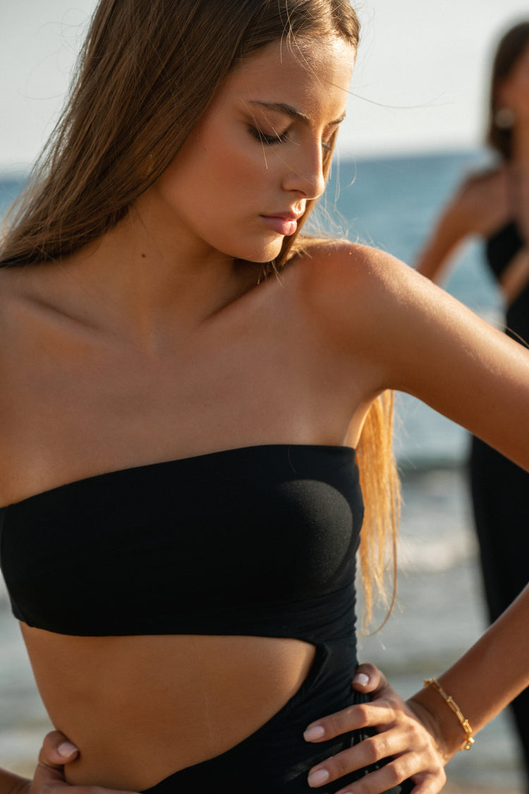 The Eco Edit ~ Strapless Cut-off Maxi Dress - Onyx Black