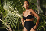 Second Skin | Shimmer ~ Super High-Waisted Ruched Bikini Bottom - Onyx Black