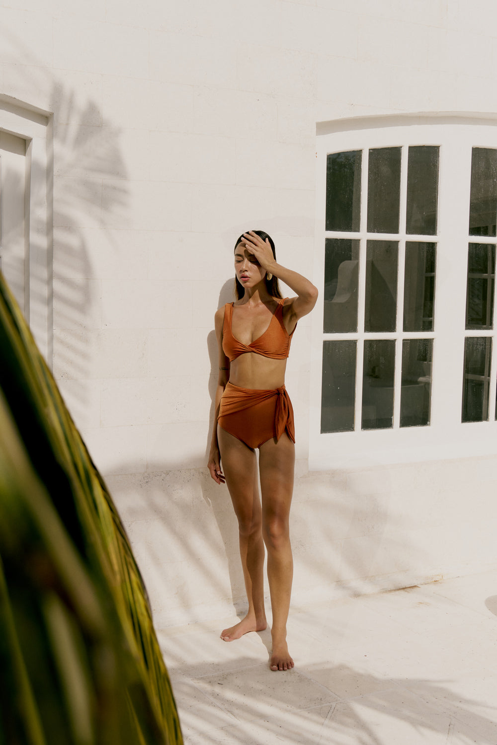 Second Skin | Shimmer ~ Bow Tie High Waisted Bikini Bottom - Peruvian Amber