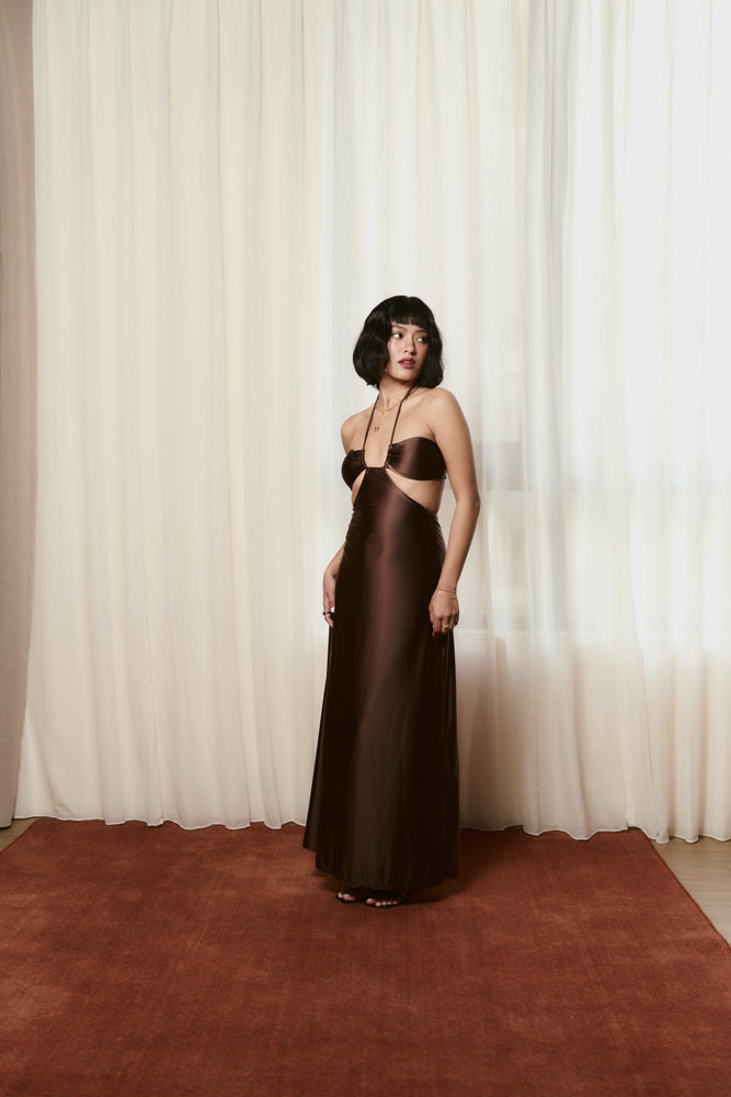 Andrea x HÁI ~ The Island Halter Ｍaxi Dress - Maya Cocoa