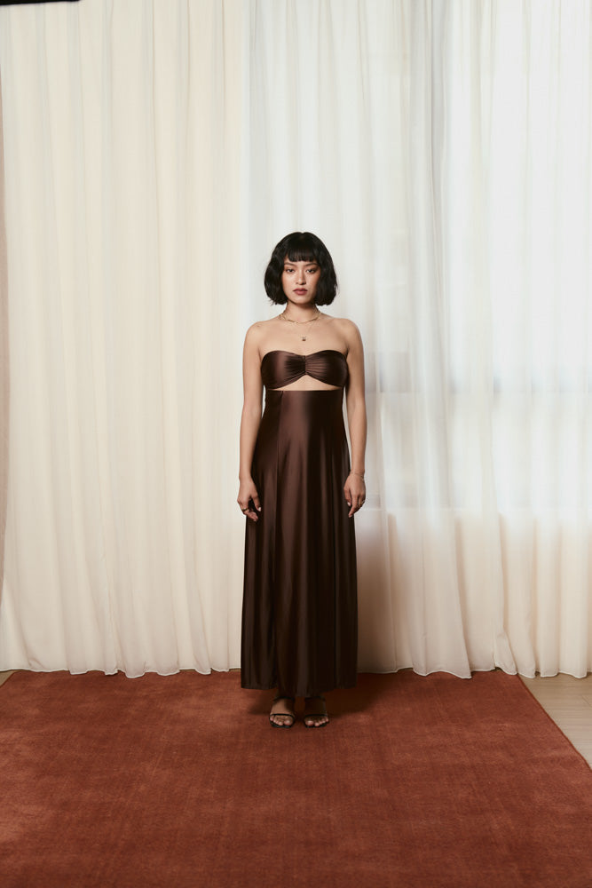 Andrea x HÁI ~ Sweetheart Ruched Maxi Dress - Maya Cocoa