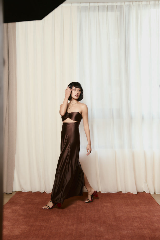 Andrea x HÁI ~ Sweetheart Ruched Maxi Dress - Maya Cocoa