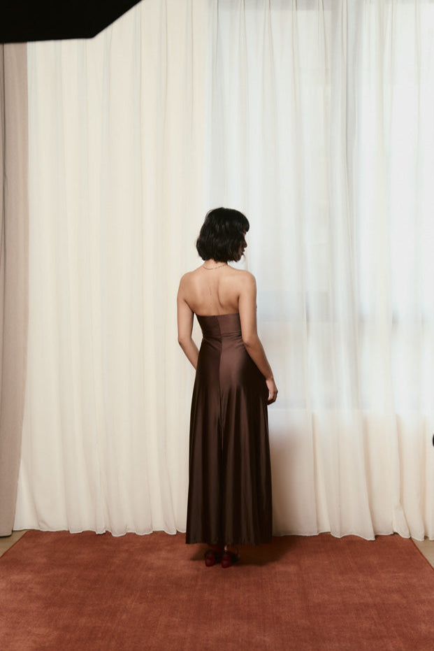 Andrea x HÁI ~ Sweetheart Ruched Maxi Dress - Maya Cocoa