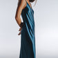 HAITELIER Second Skin|Satiny -High-Slit Plunge Padded Maxi Dress - Tourmaline Teal