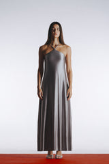 Second Skin|Satiny - X-Neckline Padded Maxi Dress - Heather Silver