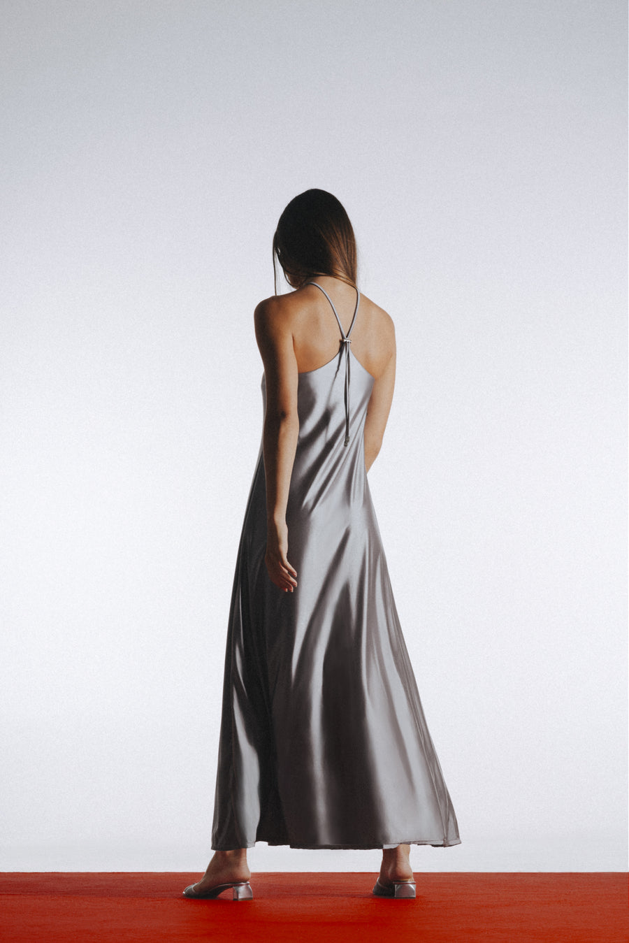 HAITELIER Second Skin|Satiny - X-Neckline Padded Maxi Dress - Heather Silver