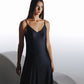 HAITELIER Second Skin|Satiny -High-Slit Plunge Padded Maxi Dress - Onyx Black