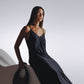 HAITELIER Second Skin|Satiny -High-Slit Plunge Padded Maxi Dress - Onyx Black