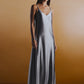 HAITELIER Second Skin|Satiny -High-Slit Plunge Padded Maxi Dress - Heather Silver