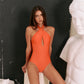 Second Skin | Shimmer ~ Criss Cross Halterneck One-piece Swimsuit - Tiger Orange