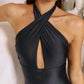 Second Skin | Shimmer ~ Criss Cross Halterneck One-piece Swimsuit - Midnight Blue