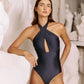 Second Skin | Shimmer ~ Criss Cross Halterneck One-piece Swimsuit - Midnight Blue