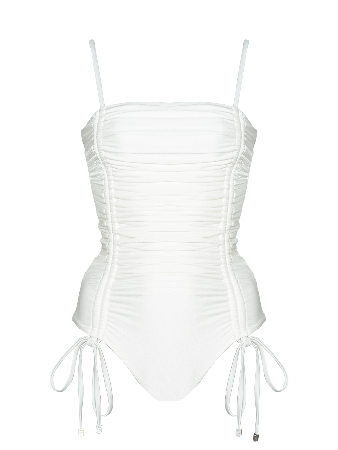 Second Skin | Shimmer ~ Ribbon-tie Ruched One-piece Swimsuit - Galactic White