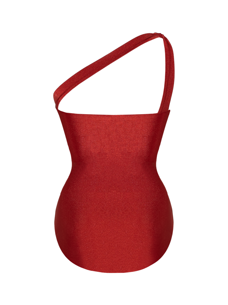 Second Skin | Shimmer ~ Asymmetric Cut-out One Piece -Garnet Red