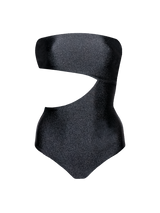 Second Skin | Shimmer ~ Strapless Cut-off One Piece - Onyx Black