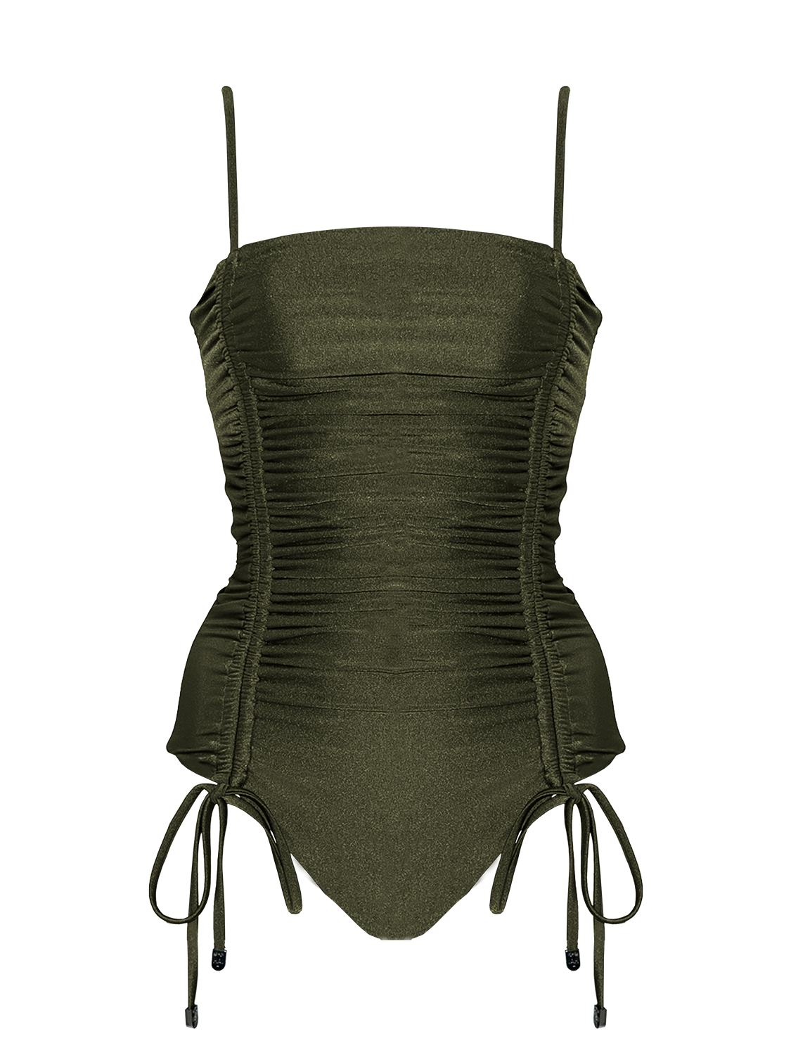 Second Skin | Shimmer ~ Ribbon-tie Ruched One-piece Swimsuit - Emerald Green