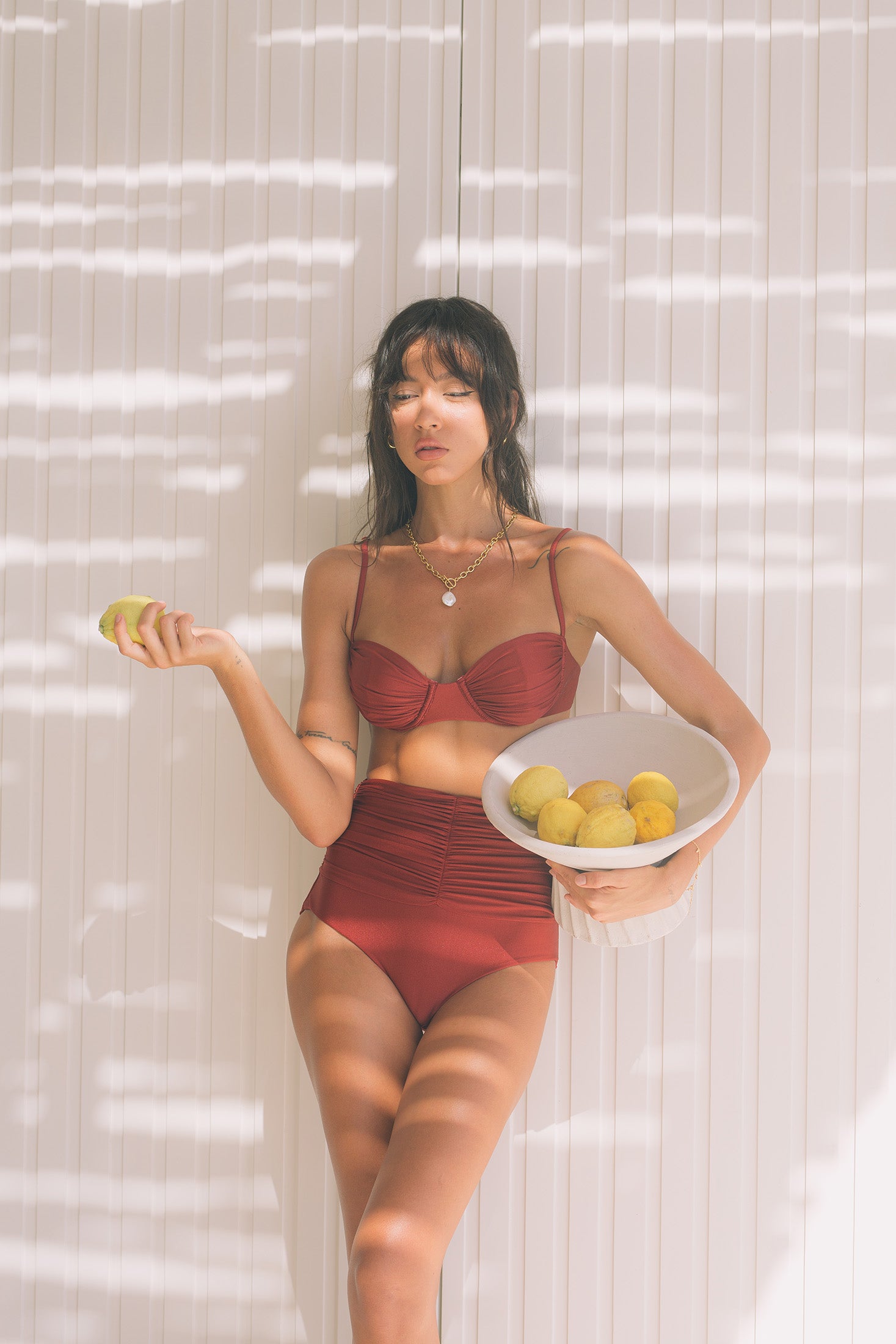 Second Skin | Shimmer ~ Underwired Ruched Bikini Top - Garnet Red