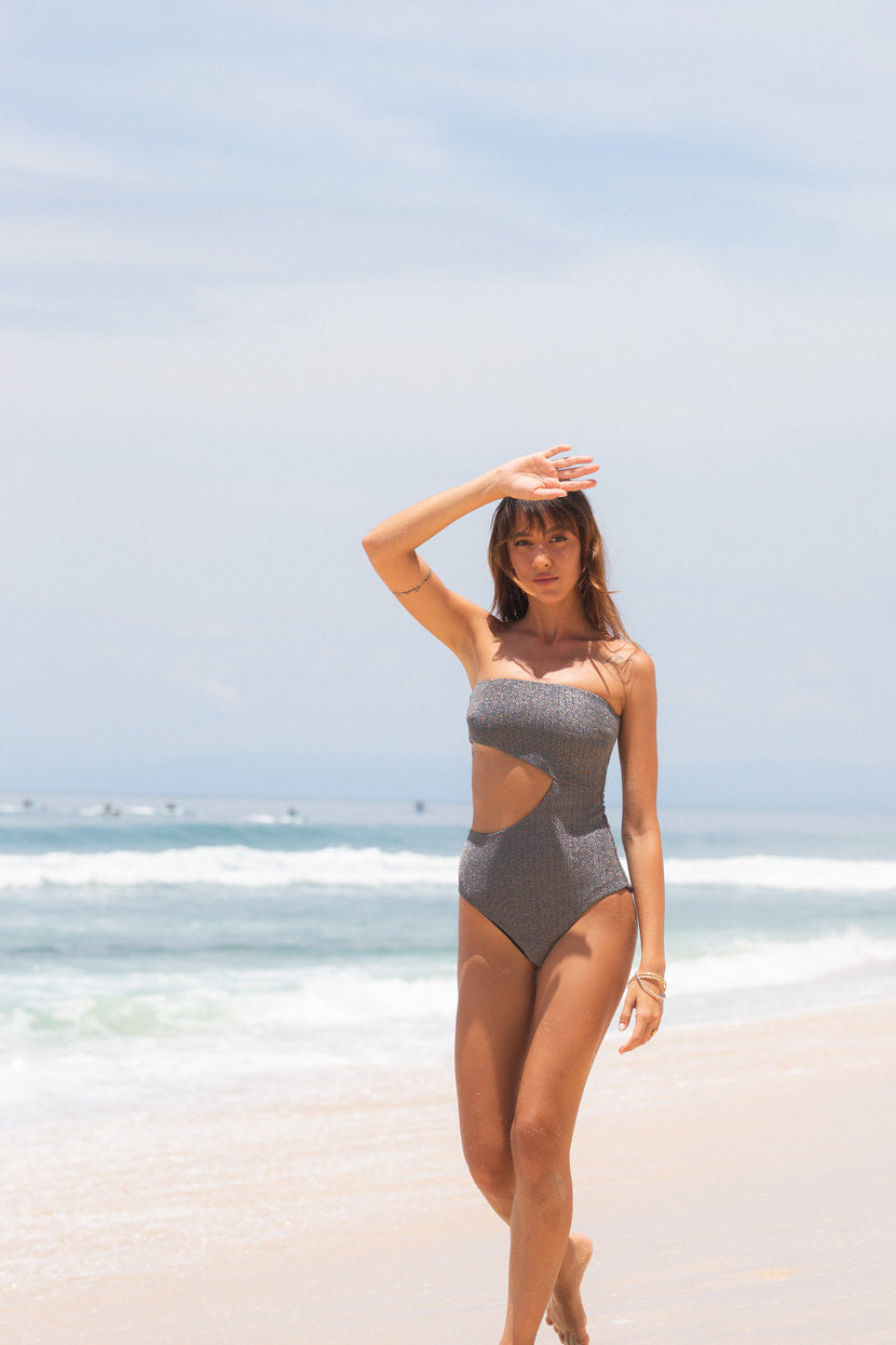 Stardust ~ Strapless Cut-off One Piece - Heather silver